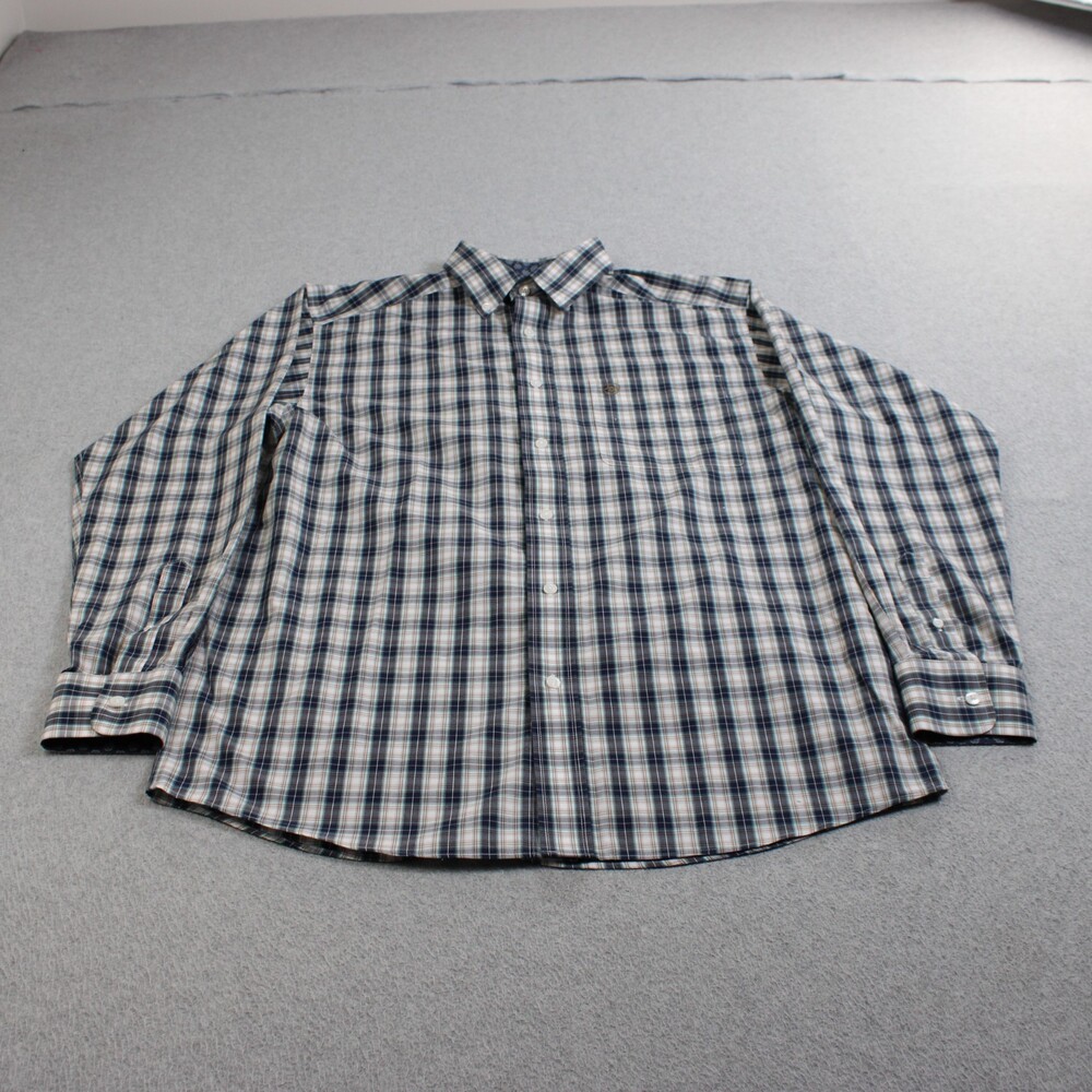 Ariat Shirt Mens Medium Blue Check Button Wrinkle Free Southwest Western Work